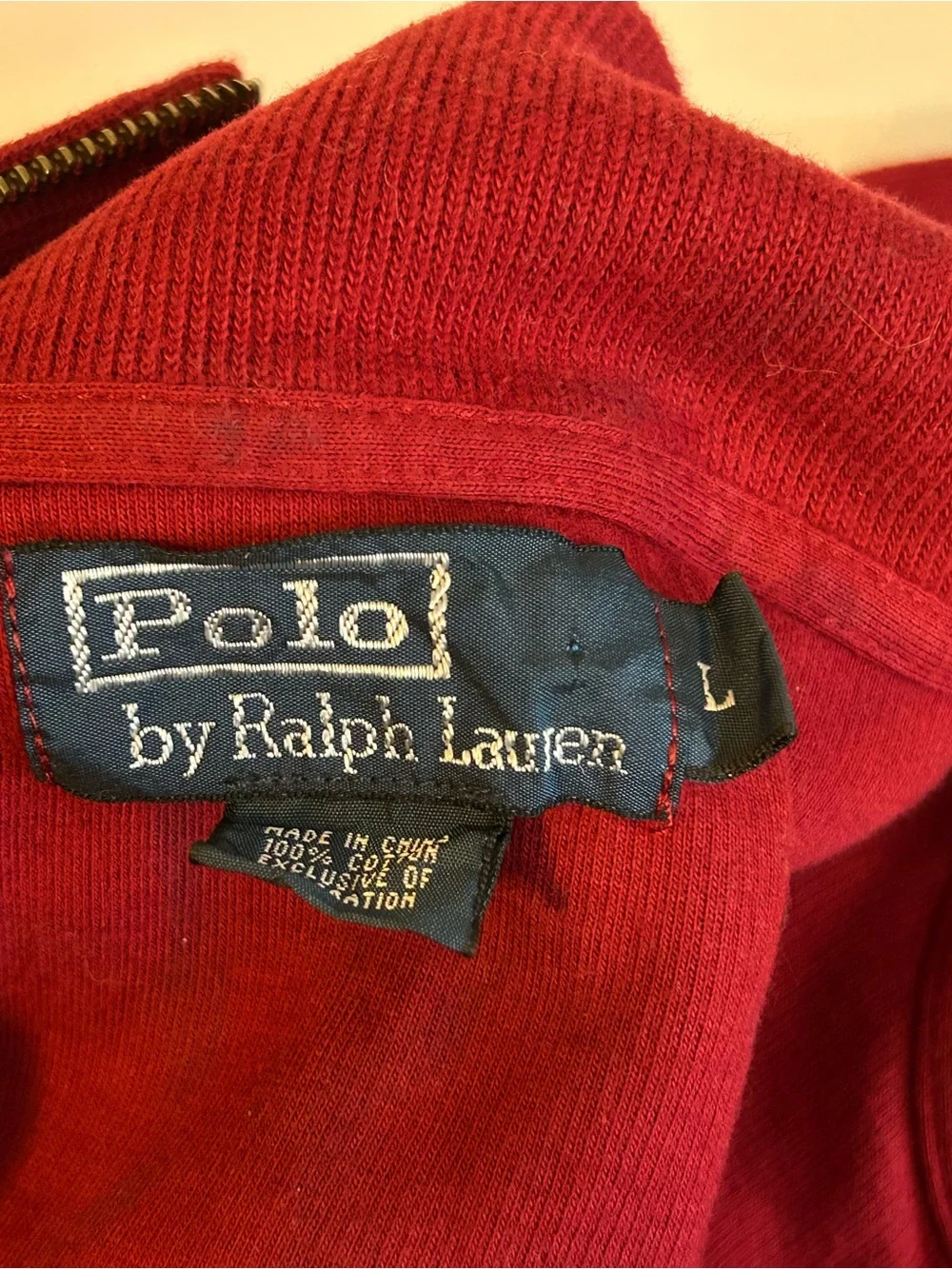 Ralph Lauren Red Quarter-Zip Pullover Sweater with pony logo